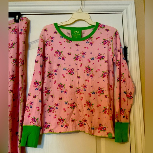 Y2K Victoria’s Secret Thermal Pink Floral Vintage Waffle  Pajama Set 2 PJS S - Picture 3 of 10